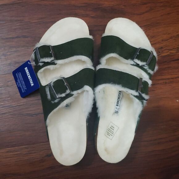 NWT Birkenstock Green Suede Leather Lamb Shearling Arizona Wide Footbed Size 43 main image 2